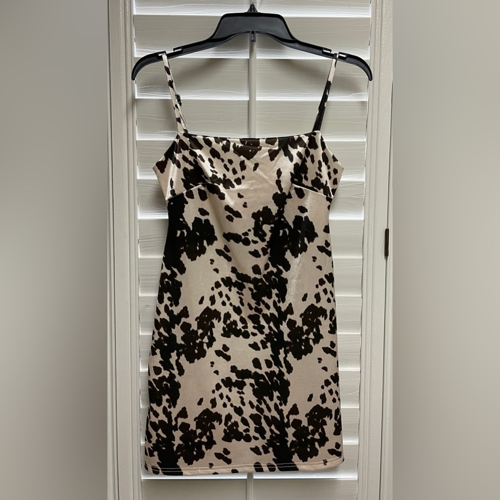 Urban Outfitters Cow Print Sateen Mini Dress - Size S